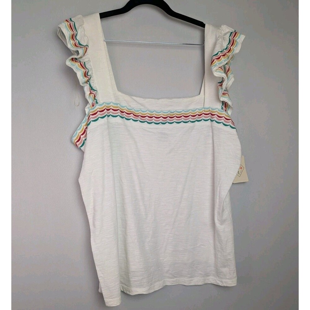 St. John's Bay Tank Top Flutter Sleeve Women's XXL Spanish Style Embroidered
